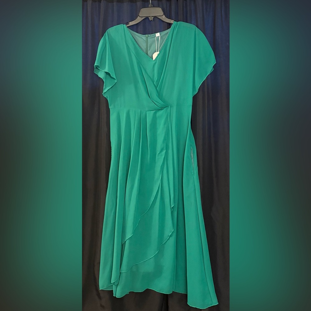 Ruffle Front Green Women's Dress